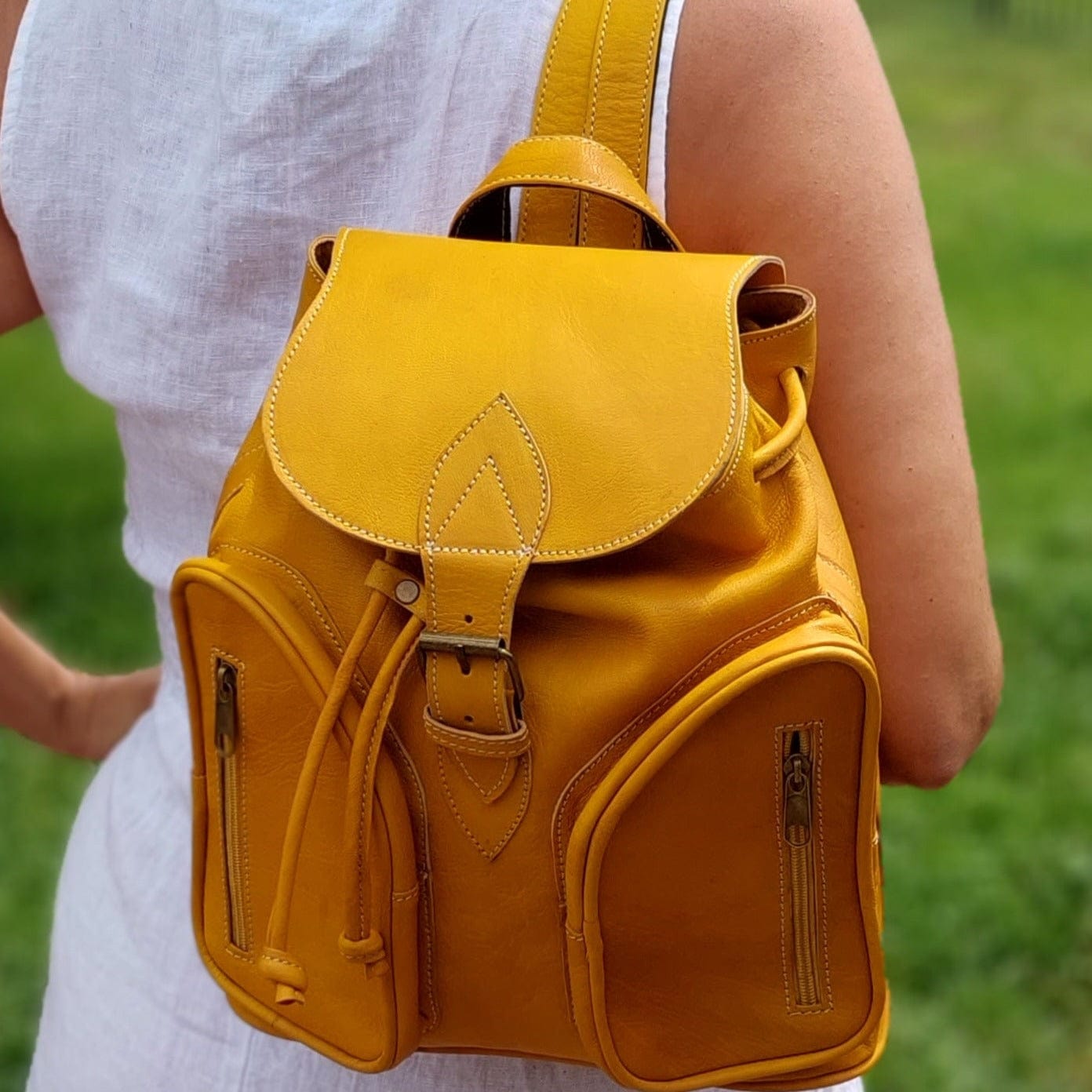 Handmade Leather Zip Backpack in KATLYN Cognac Camel Tan 