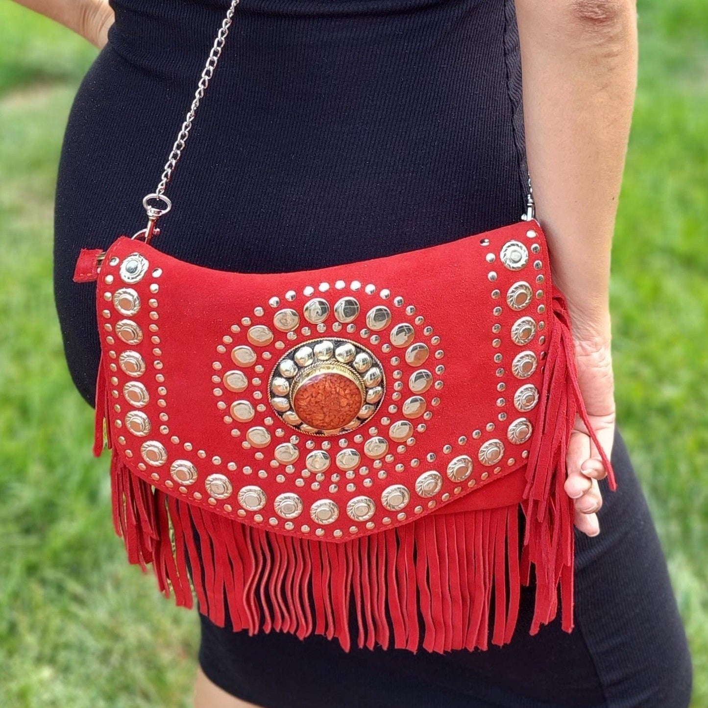 Moroccan Suede Clutch with Fringe