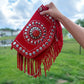  red suede Moroccan clutch with fringe and studs | Handmade | leatherncharm