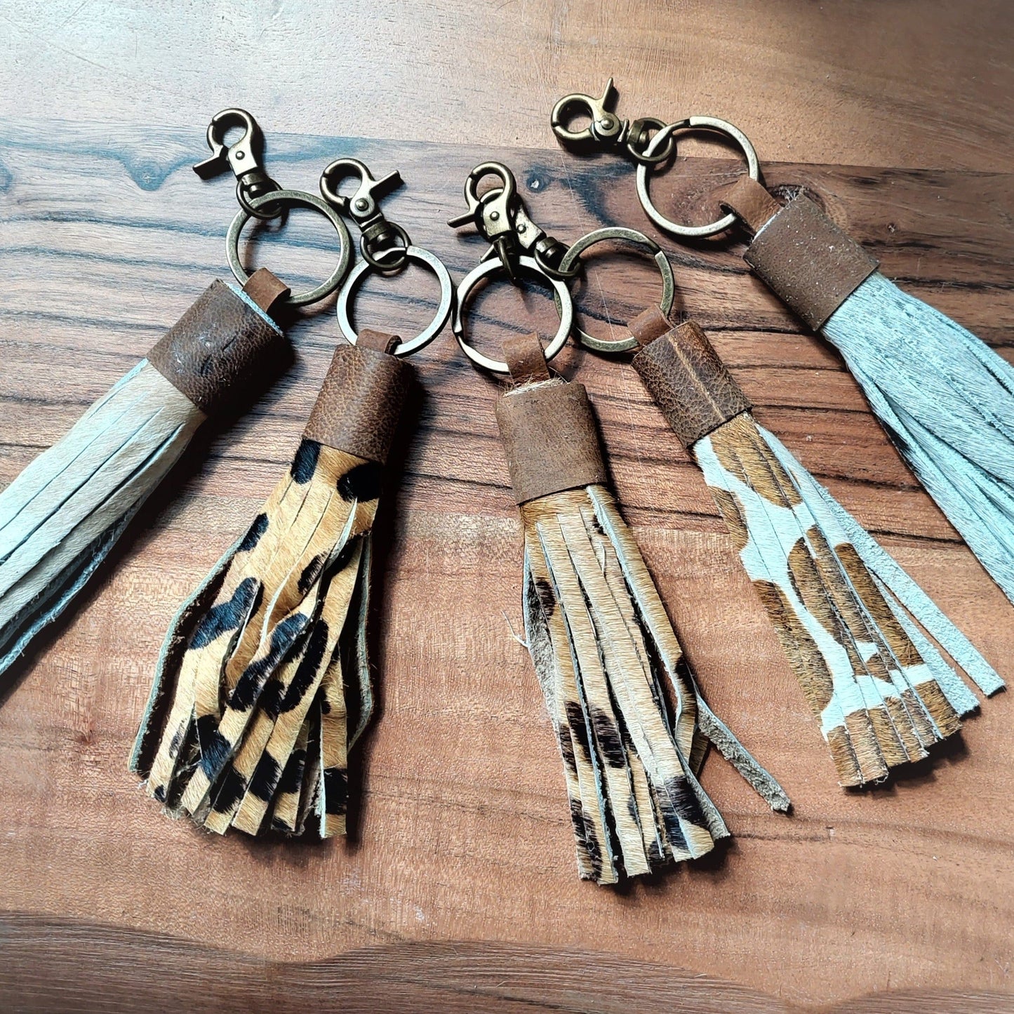  tassel hide keychains with clip with brass clip | leatherncharm