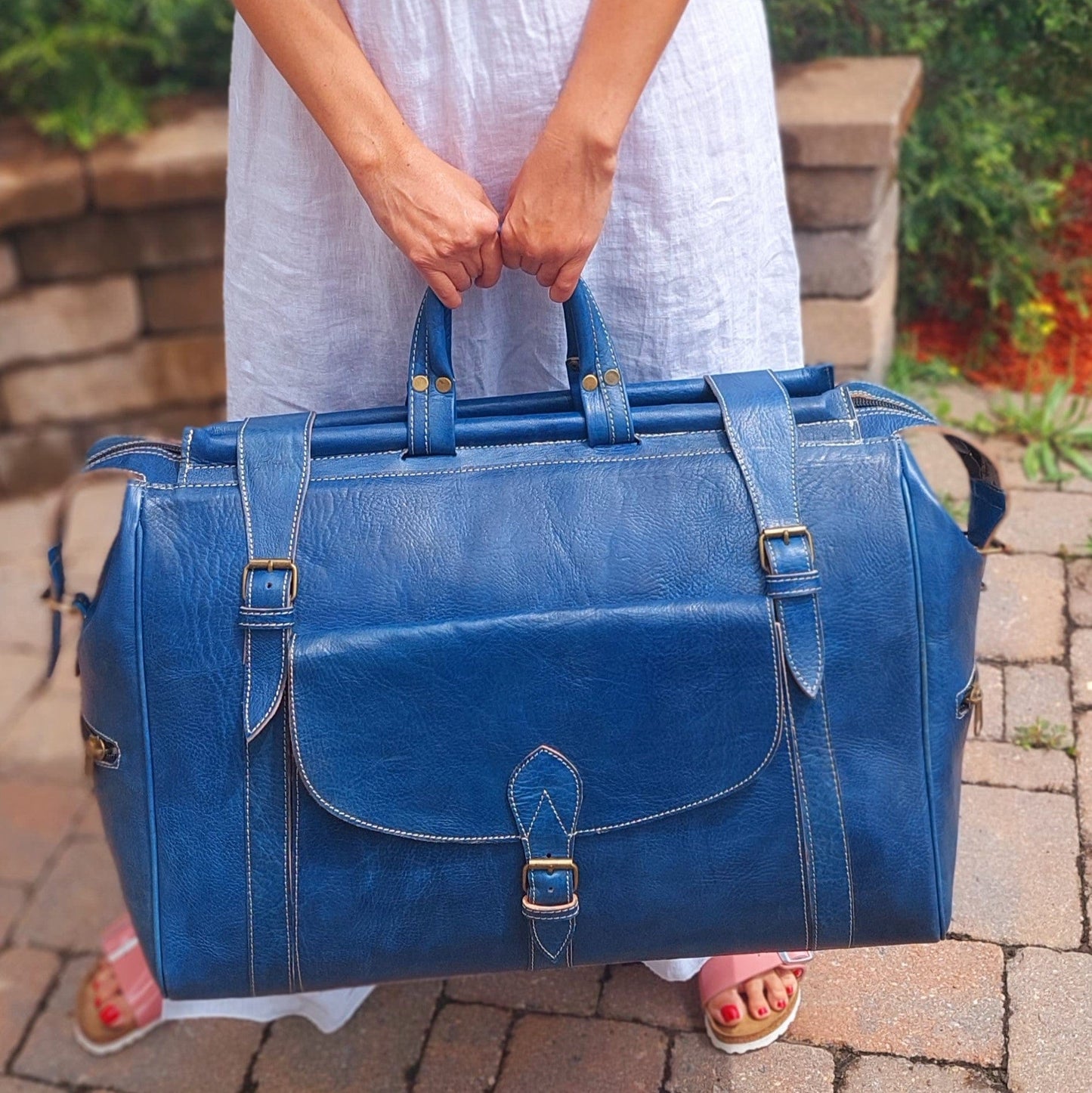 Duffel Bag Camel Leather Handmade