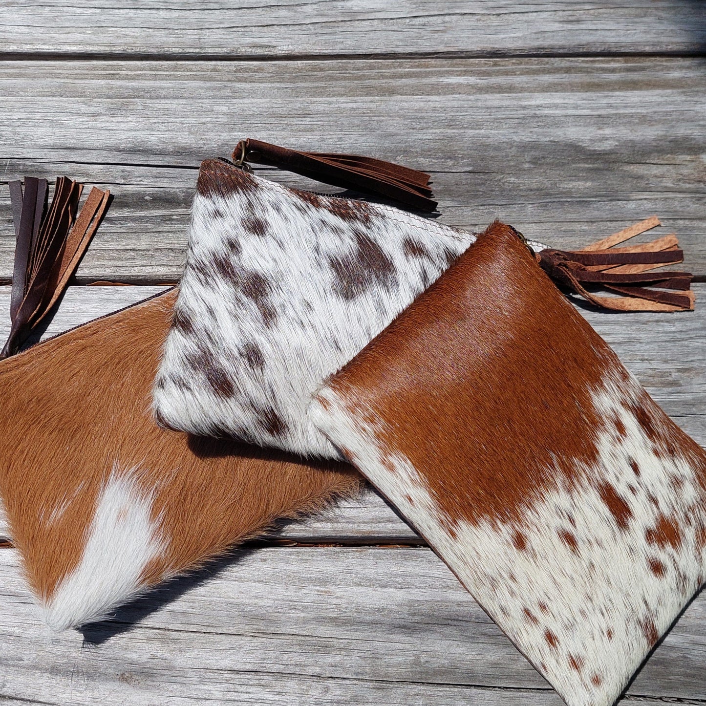 leather and cowhide pouch handmade | tassel zipper pull