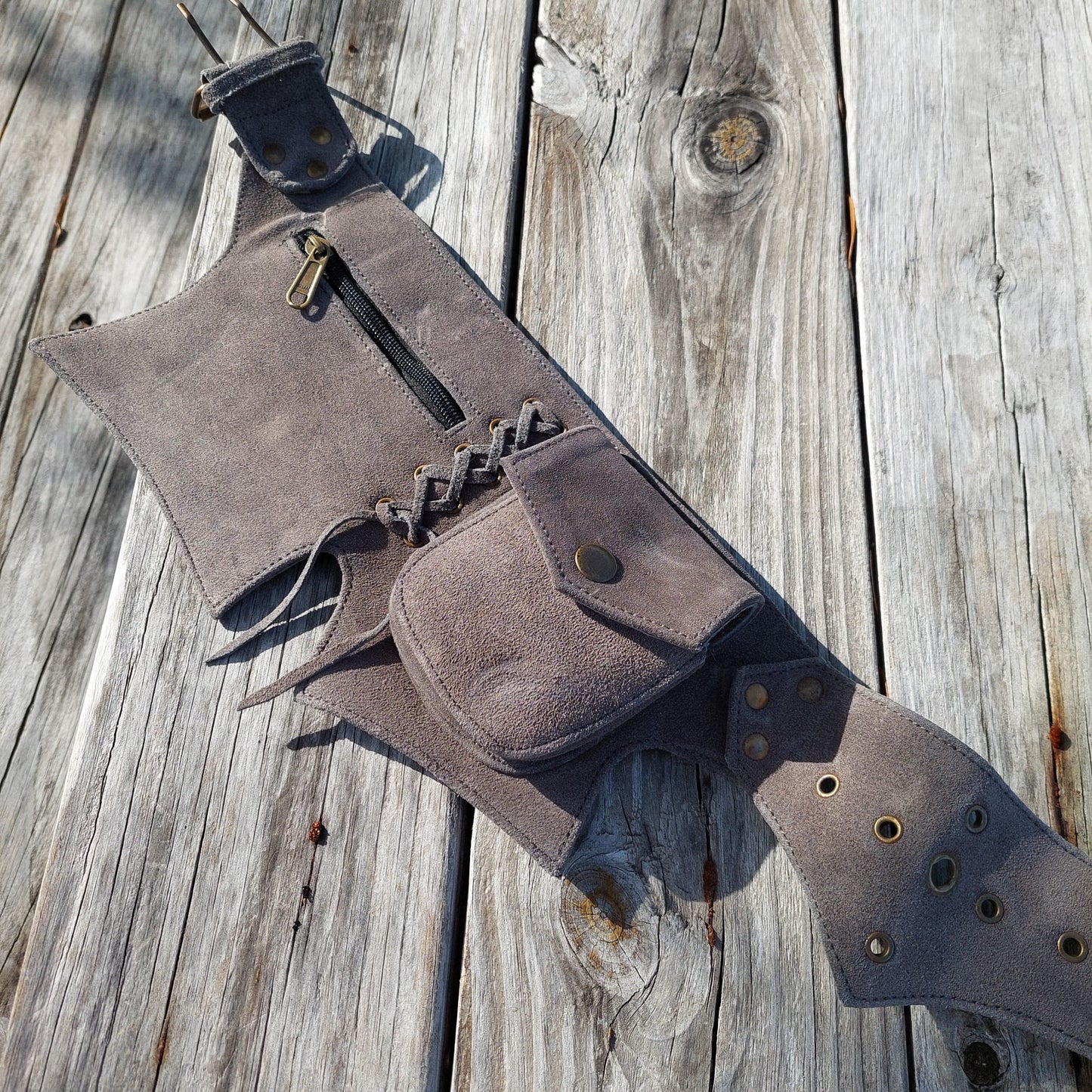 Grey Festival utility belt in suede | handmade | Etsy