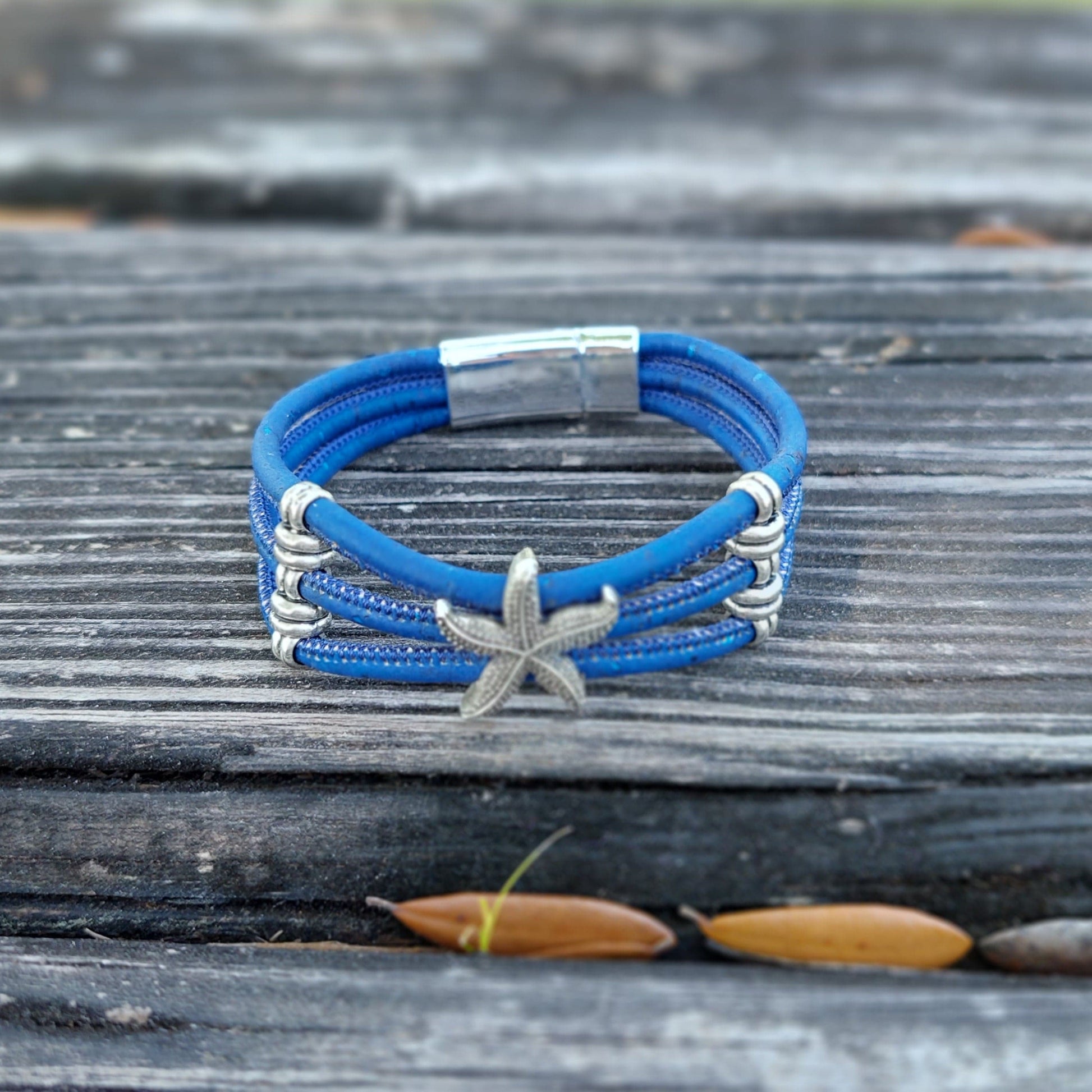 cork bracelet | cobalt blue | starfish detail | leatherncharm