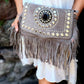 Gorgeous Taupe Handmade Moroccan all Suede Leather studded clutch or shoulder bag