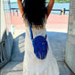 Blue | round suede canteen crossbody | western bag | braided tassles and fringe | leatherncharm