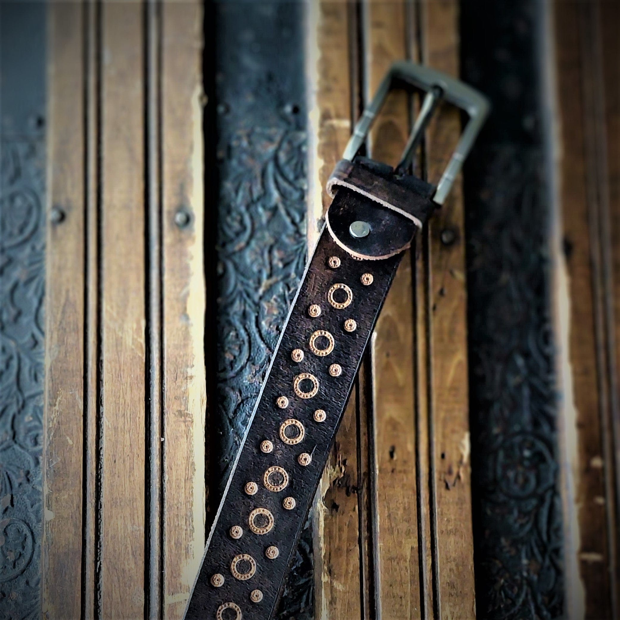 Men's Leather Tooled Belt Circle design