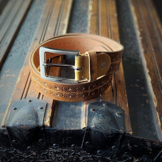 Men's Leather Belts Barb Wire & Star Design