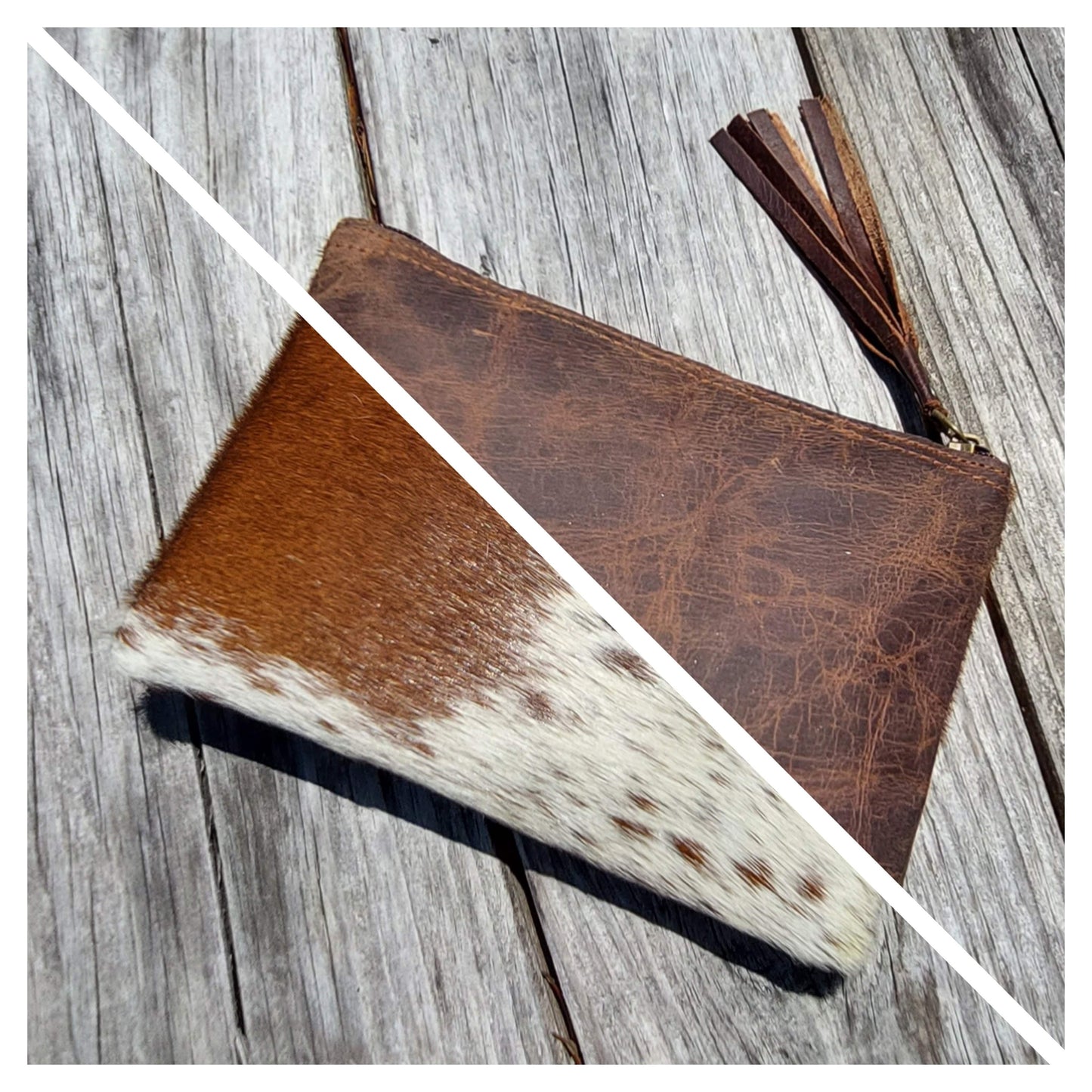 Leather and hide Zipper Bag pouch | handmade