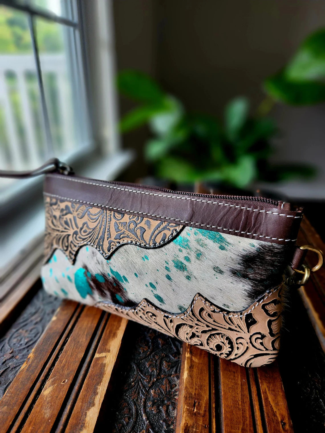 Tooled Leather and Cowhide wristlets