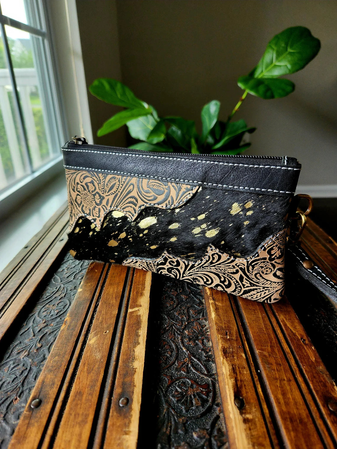 Tooled Leather and Cowhide wristlets