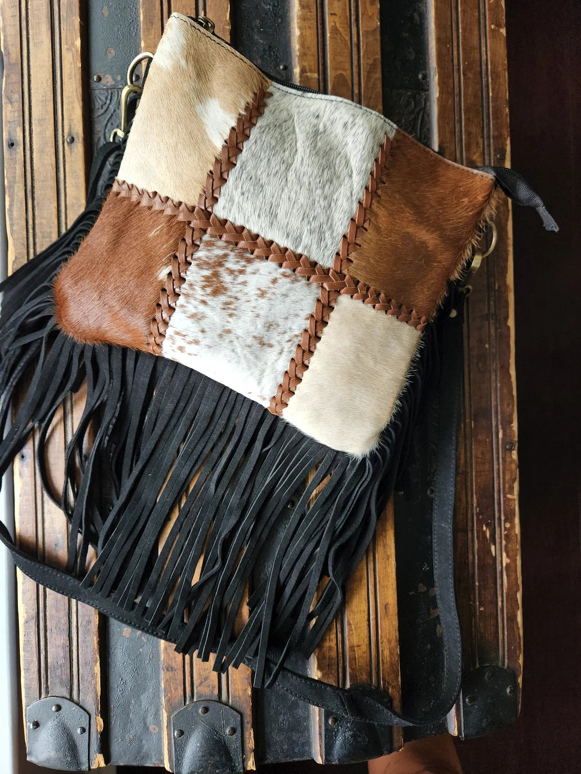 Suede and Leather Shoulder bag | Crossbody with cowhide Patch work