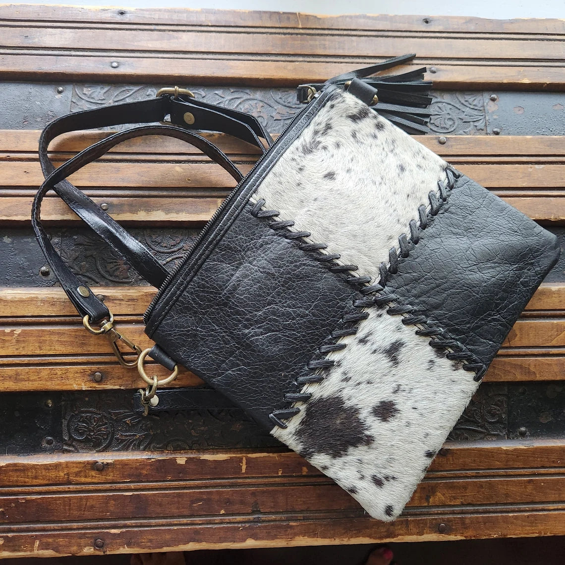 Square leather and Cowhide Convertible bag | wristlet | clutch | crossbody